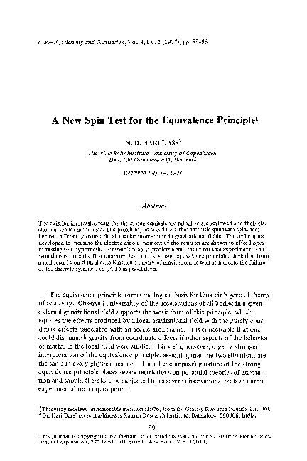 (PDF) A new spin test for the equivalence principle