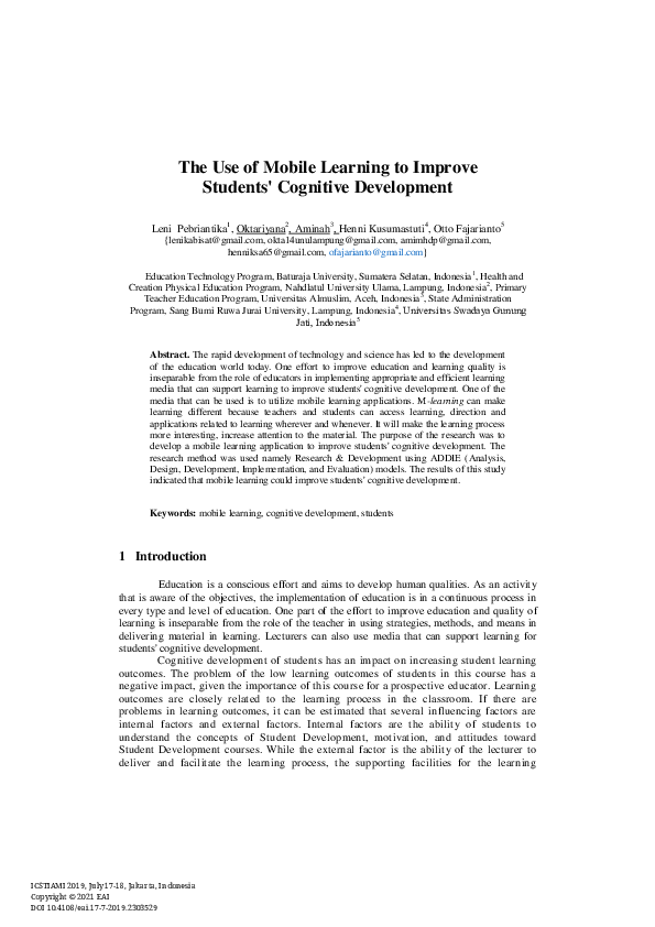 (PDF) The Use of Mobile Learning to Improve Students' Cognitive Development