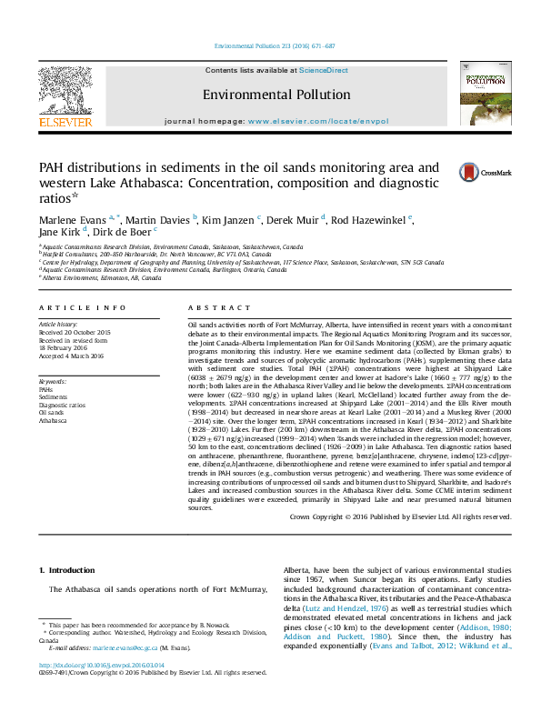 (PDF) PAH distributions in sediments in the oil sands monitoring area ...