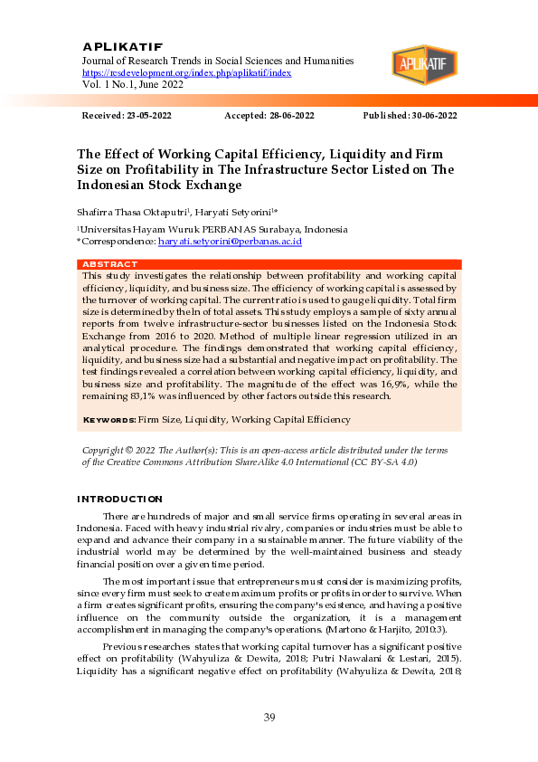 (PDF) The Effect of Working Capital Efficiency, Liquidity and Firm Size ...