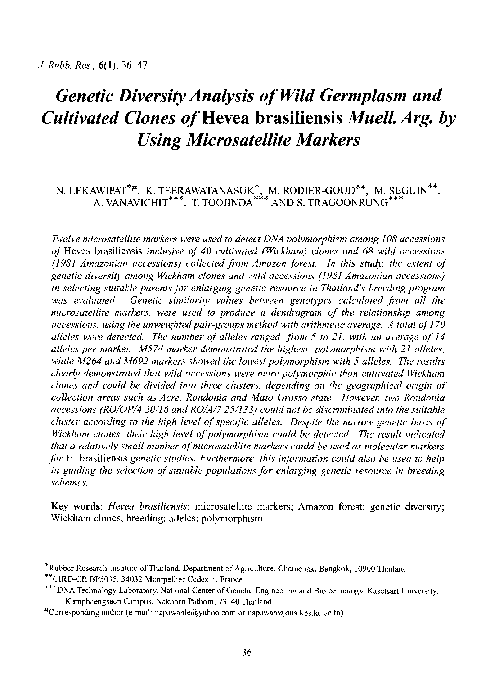 (PDF) Genetic Diversity Analysis of Wild Germplasm and Cultivated ...
