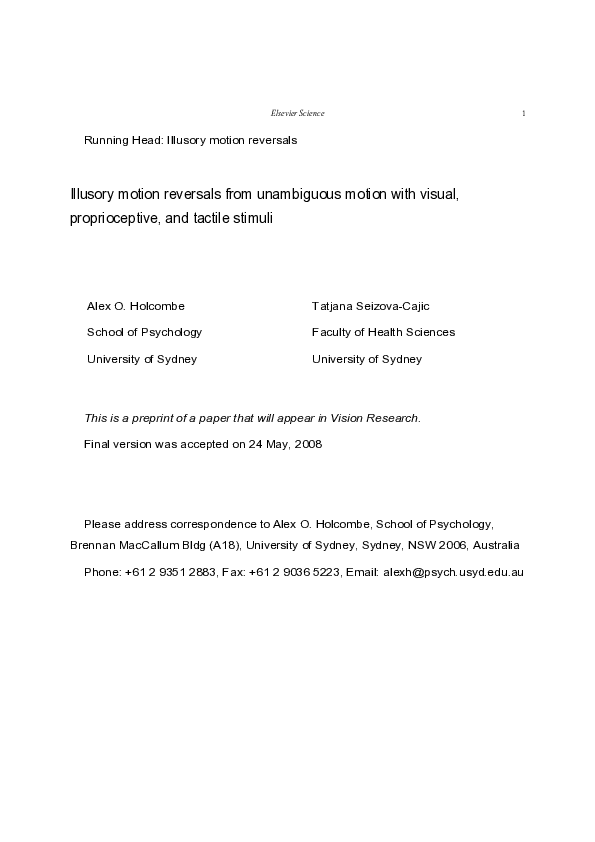 (PDF) Illusory motion reversals from unambiguous motion with visual ...