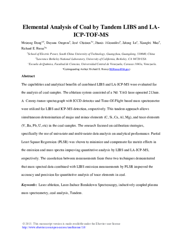 (PDF) Elemental analysis of coal by tandem laser induced breakdown ...
