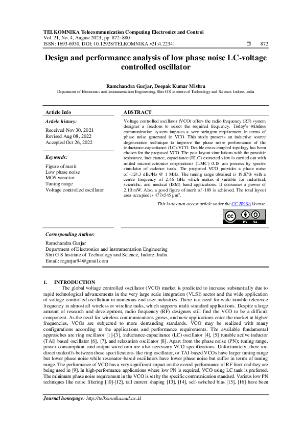 (PDF) Design and performance analysis of low phase noise LC-voltage ...