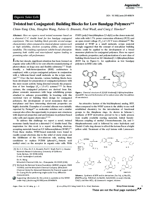 (PDF) Twisted but Conjugated: Building Blocks for Low Bandgap Polymers