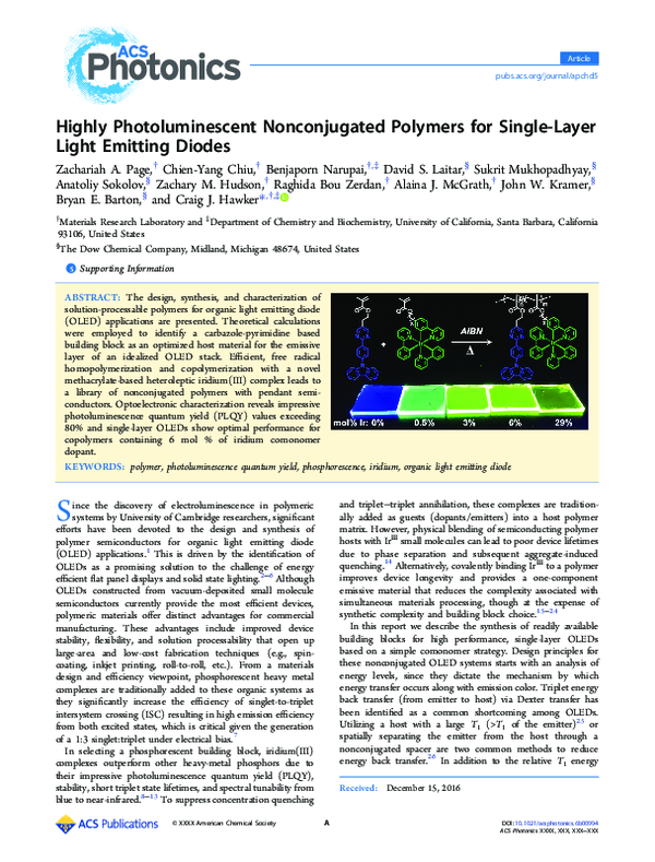 (PDF) Highly Photoluminescent Nonconjugated Polymers for Single-Layer ...