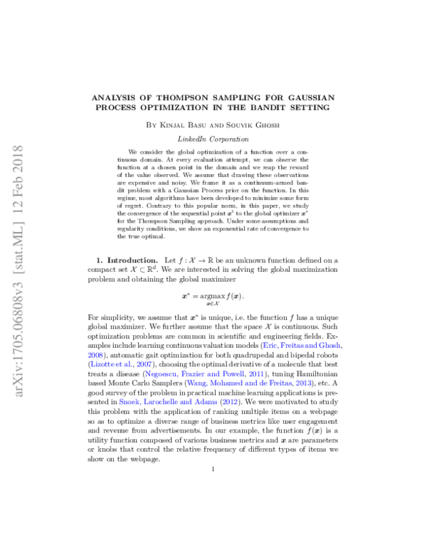 (PDF) Analysis of Thompson Sampling for Gaussian Process Optimization ...