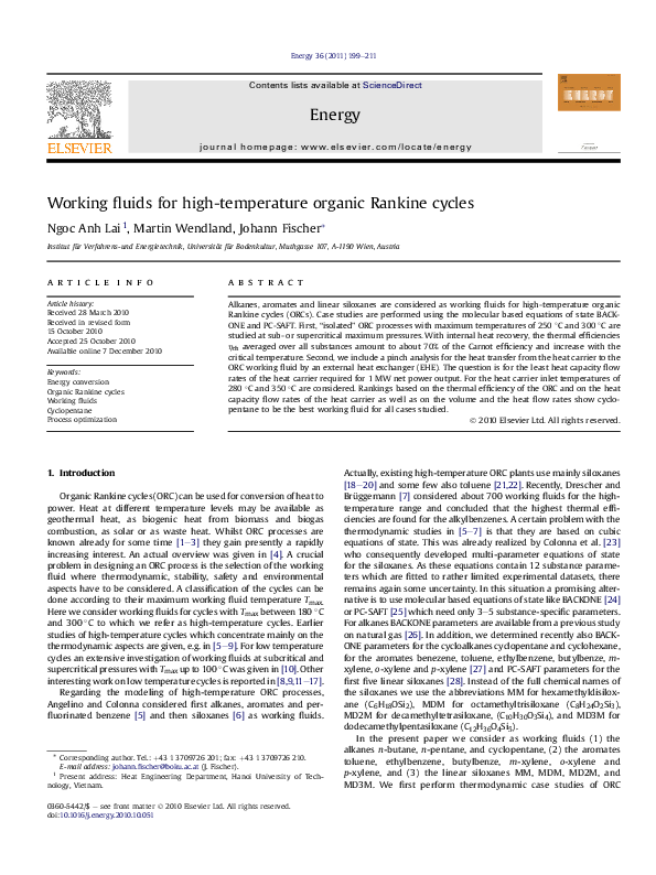 (PDF) Working fluids for high-temperature organic Rankine cycles