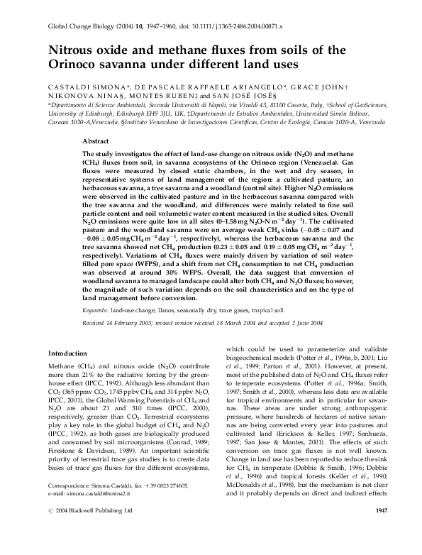 (PDF) Nitrous oxide and methane fluxes from soils of the Orinoco ...