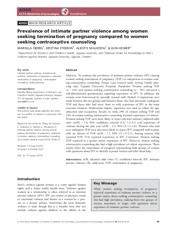 (PDF) Prevalence of intimate partner violence among women seeking ...