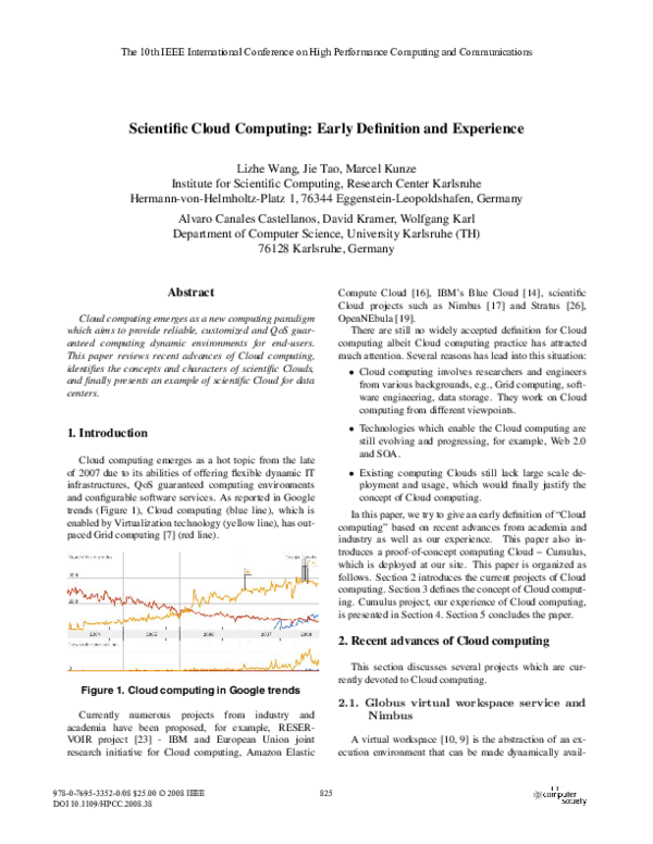 (PDF) Scientific Cloud Computing: Early Definition and Experience