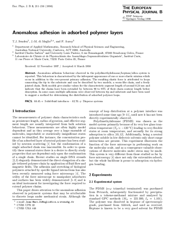 (PDF) Anomalous adhesion in adsorbed polymer layers