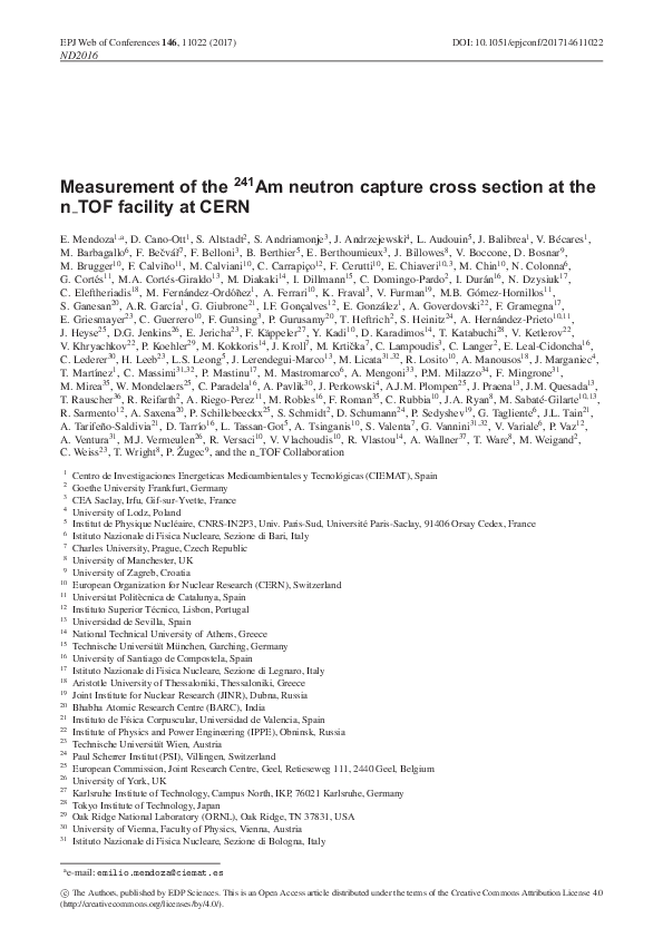 (PDF) Measurement of the 241Am neutron capture cross section at the n ...
