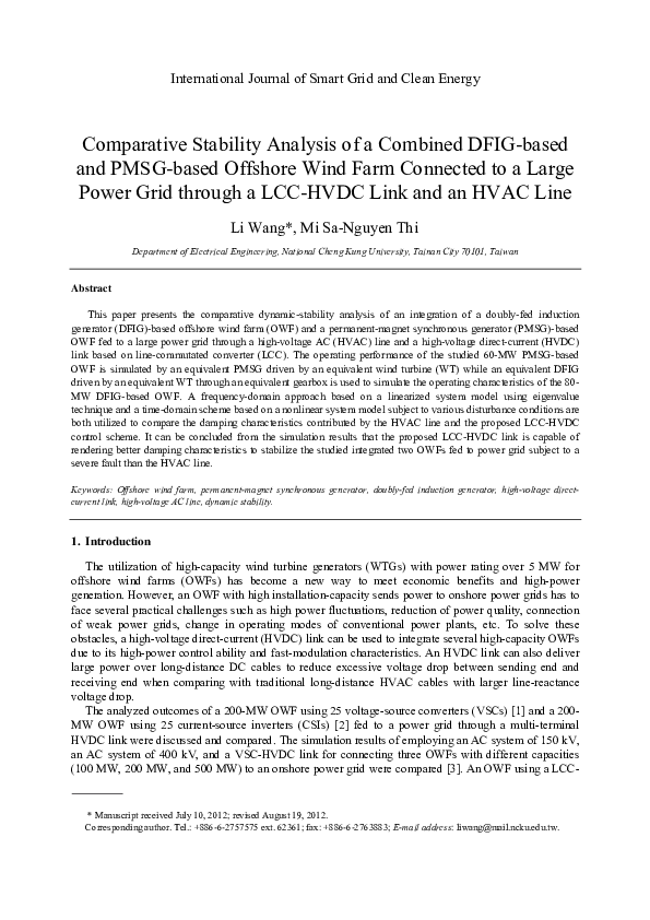 (PDF) Comparative Stability Analysis of a Combined DFIG-based and PMSG ...