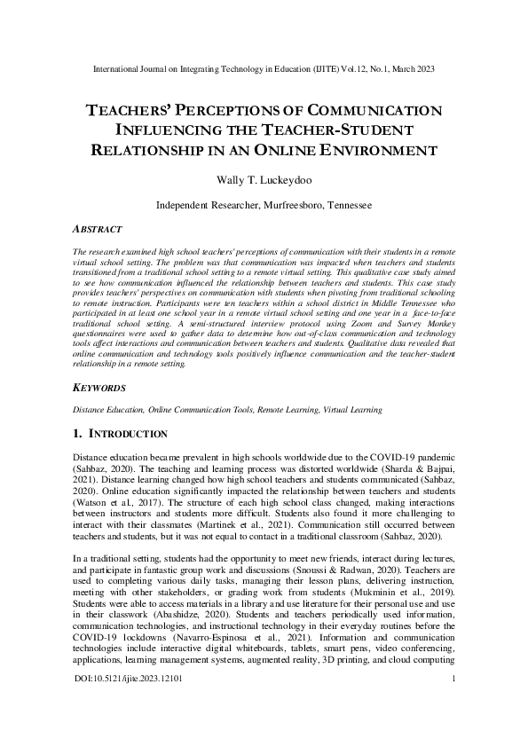 (PDF) TEACHERS' PERCEPTIONS OF COMMUNICATION INFLUENCING THE TEACHER ...