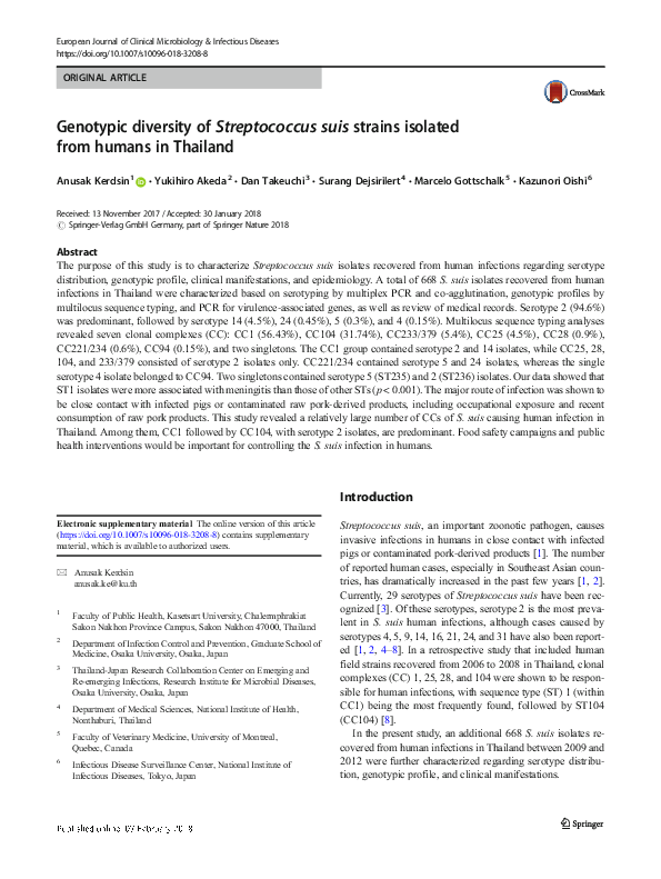 (PDF) Genotypic diversity of Streptococcus suis strains isolated from ...