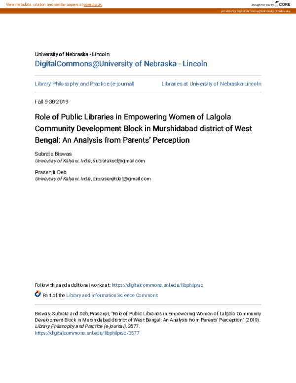 (PDF) Role of Public Libraries in Empowering Women of Lalgola Community ...