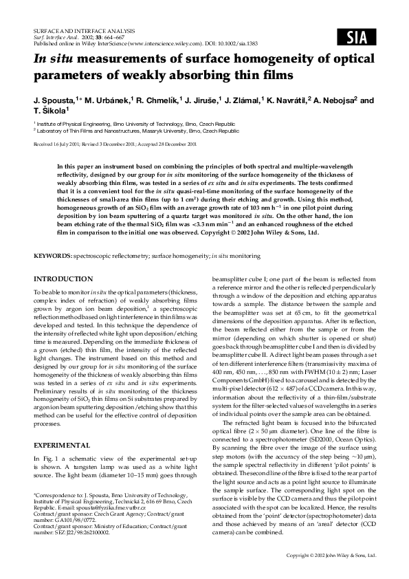 (PDF) In situmeasurements of surface homogeneity of optical parameters ...