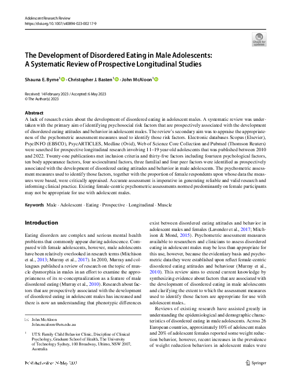 (PDF) The Development of Disordered Eating in Male Adolescents: A ...