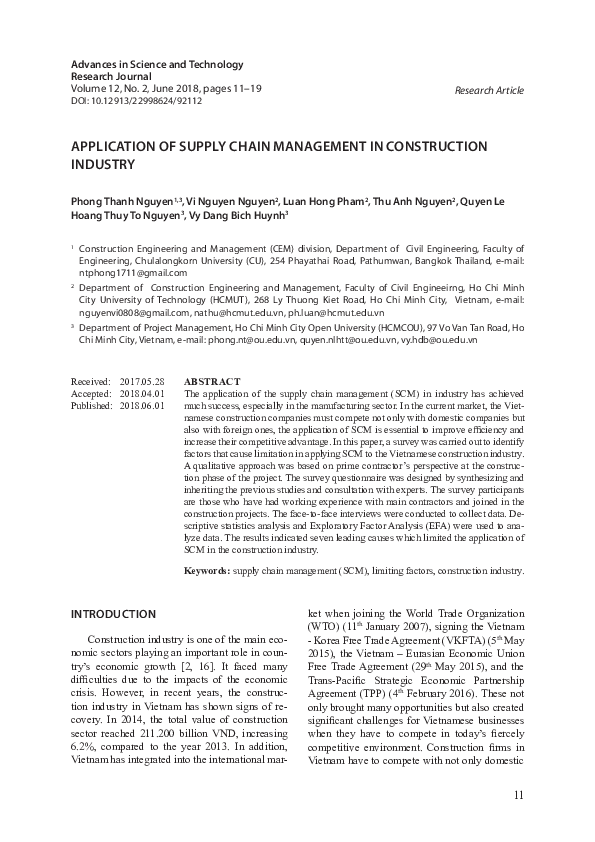(PDF) Application of Supply Chain Management in Construction Industry