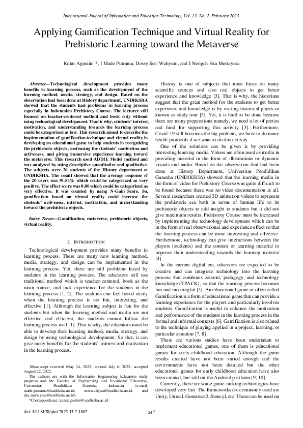 (PDF) Applying Gamification Technique and Virtual Reality for ...