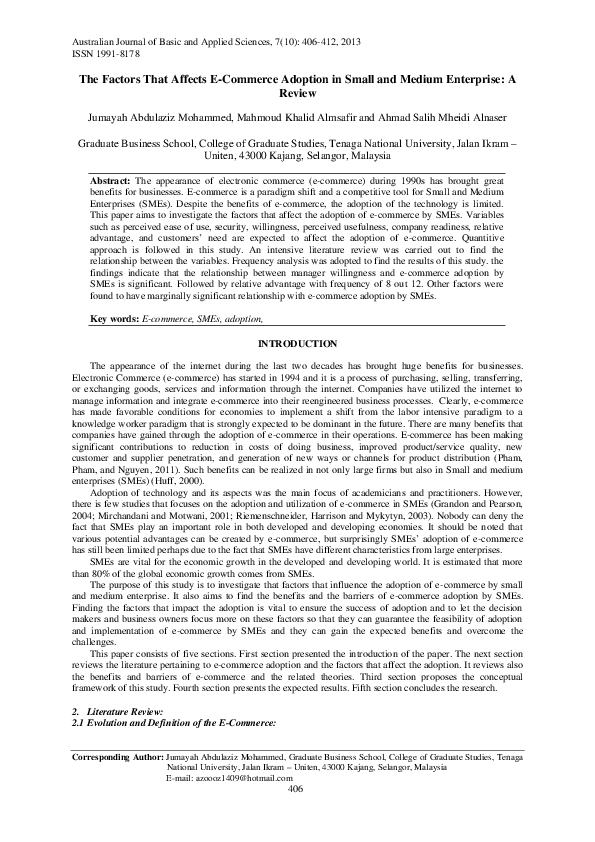 (PDF) The Factors That Affects E-Commerce Adoption in Small and Medium ...