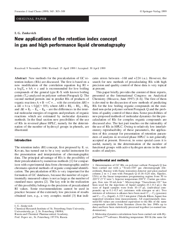 (PDF) New applications of the retention index concept in gas and high
