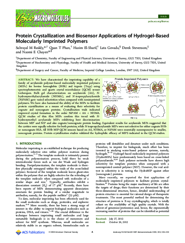 (PDF) Protein Crystallization and Biosensor Applications of Hydrogel ...