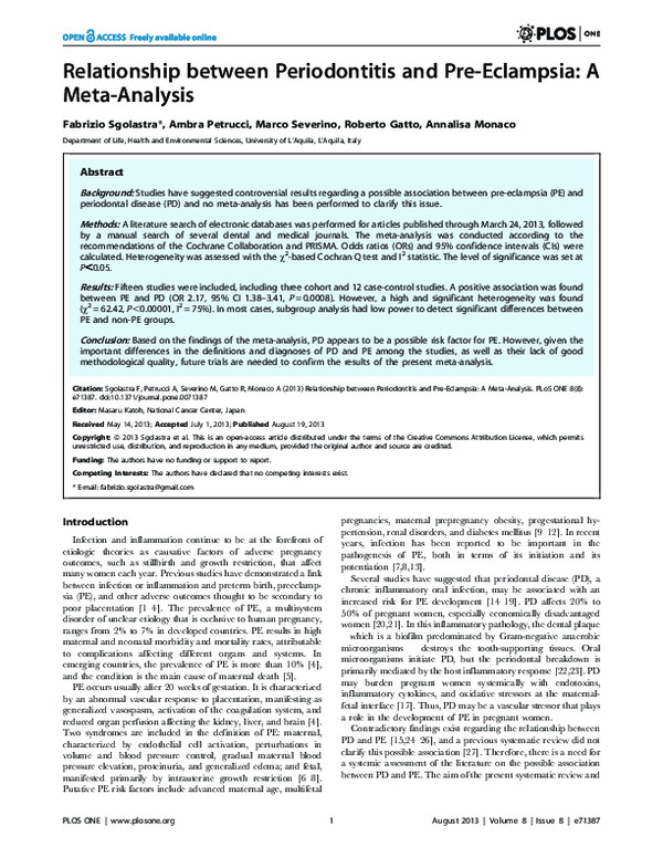 (PDF) Relationship between Periodontitis and Pre-Eclampsia: A Meta-Analysis