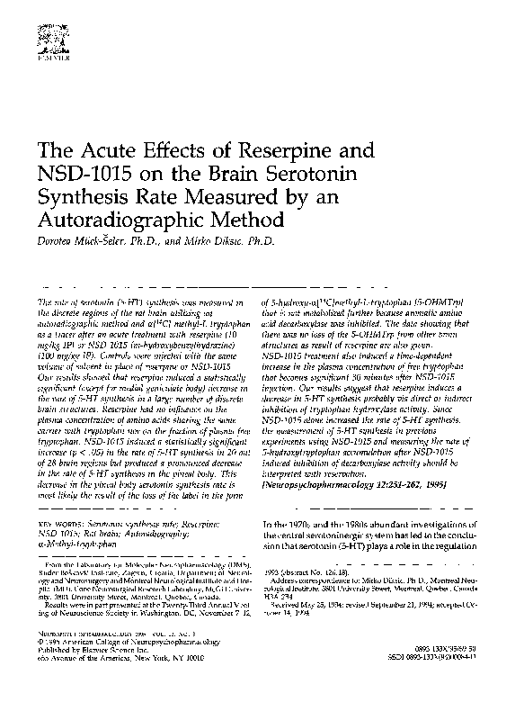 (PDF) The Acute Effects of Reserpine and NSD-1015 on the Brain ...