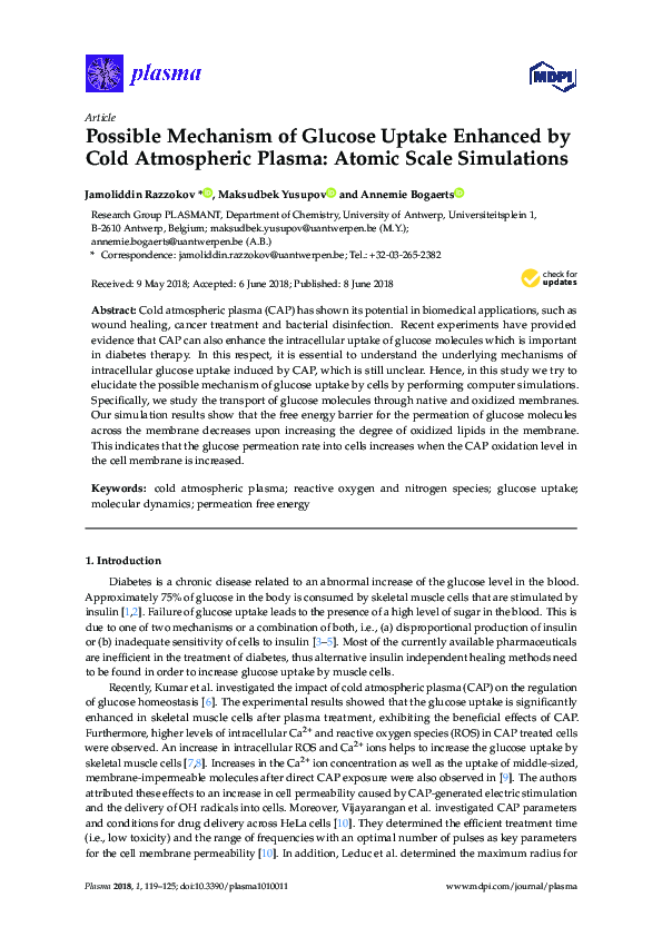 (PDF) Possible Mechanism of Glucose Uptake Enhanced by Cold Atmospheric ...