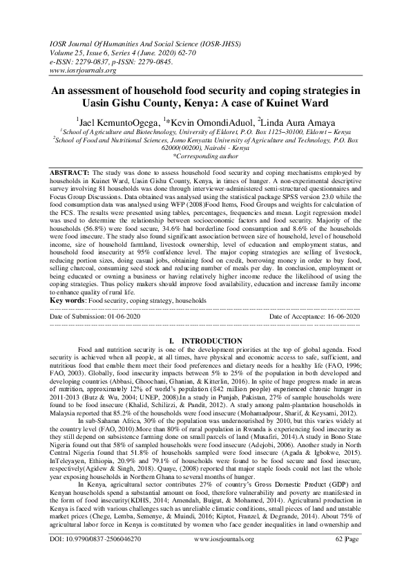 (PDF) An assessment of household food security and coping strategies in ...