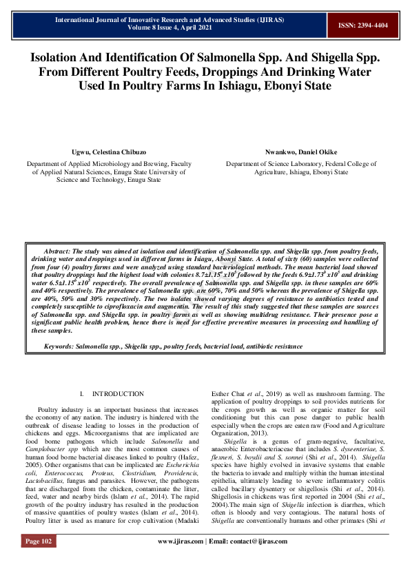 (PDF) Isolation And Identification Of Salmonella Spp. And Shigella Spp ...