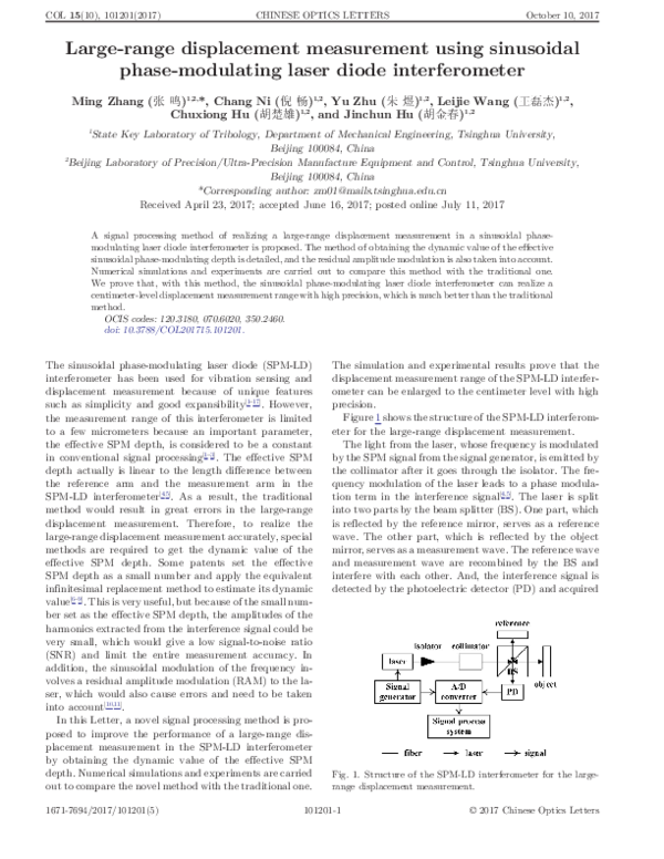 (PDF) Largerange displacement measurement using sinusoidal phasemodulating laser diode