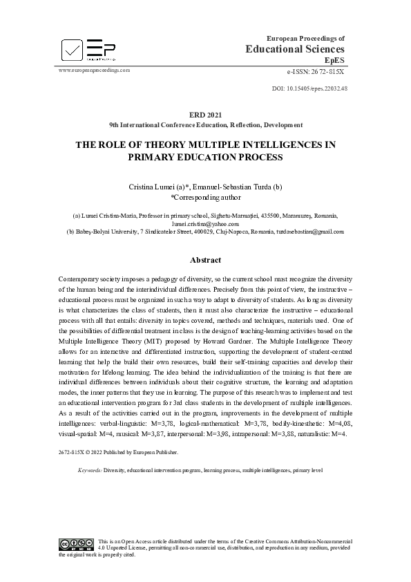 (PDF) The Role Of Theory Multiple Intelligences In Primary Education ...
