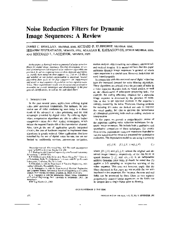 (PDF) Noise reduction filters for dynamic image sequences a review