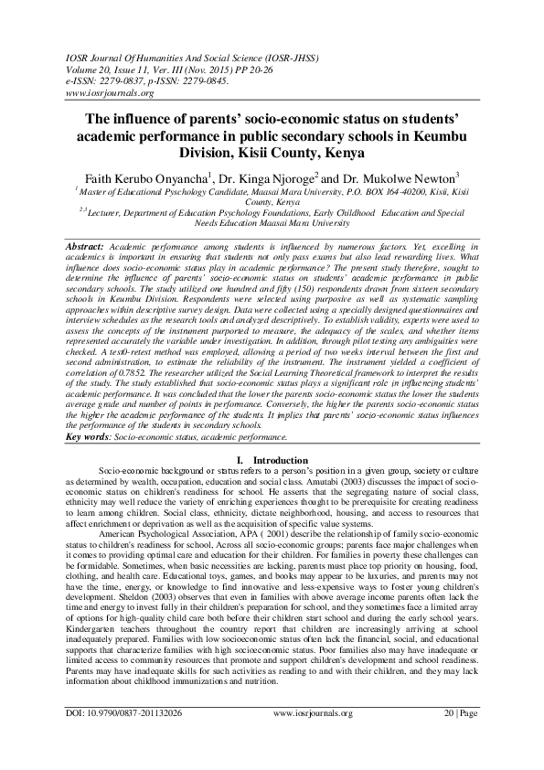 (PDF) The influence of parents ’ socio-economic status on students ...