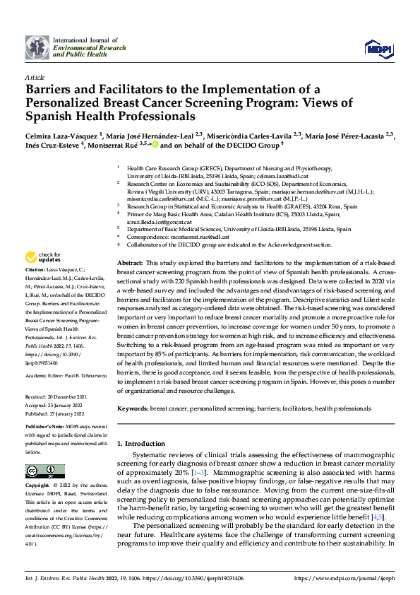 (PDF) Barriers and Facilitators to the Implementation of a Personalized ...