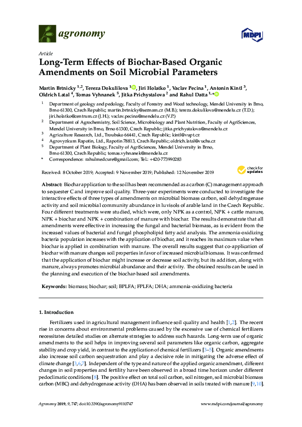 (PDF) Long-Term Effects of Biochar-Based Organic Amendments on Soil ...