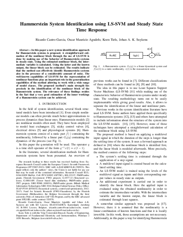 (PDF) Hammerstein system identification using LSSVM and steady state