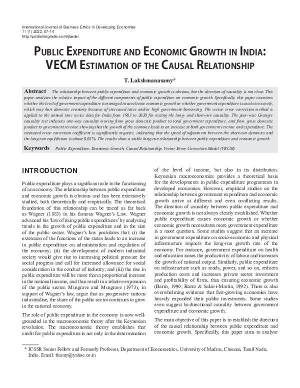 (PDF) Public Expenditure and Economic Growth in India: VECM Estimation ...