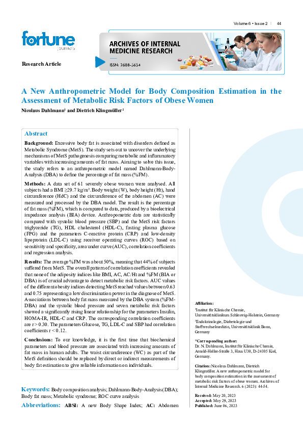 (PDF) A New Anthropometric Model for Body Composition Estimation in the ...