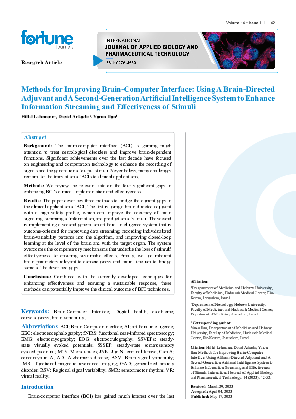 (PDF) Methods for Improving Brain-Computer Interface: Using A Brain ...