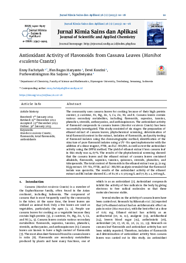(PDF) Antioxidant Activity of Flavonoids from Cassava Leaves (Manihot ...