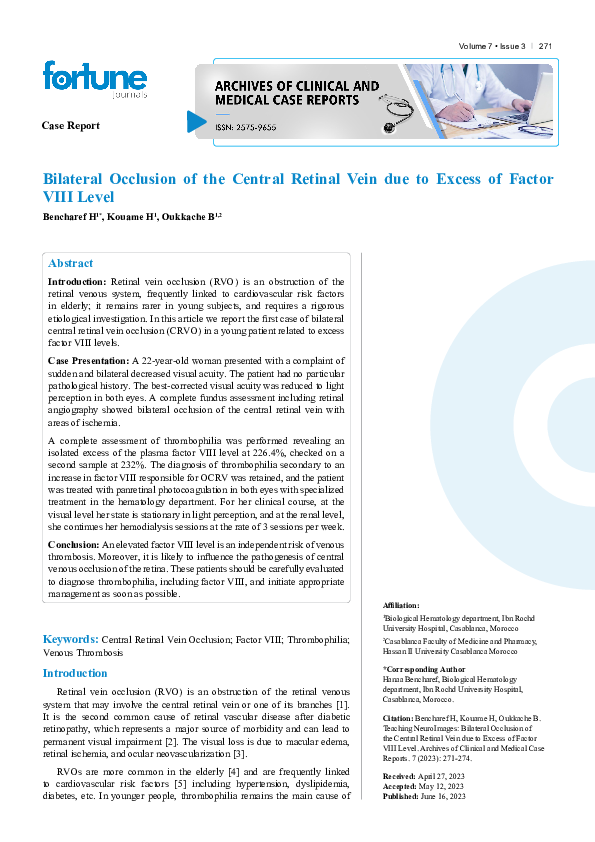 (PDF) Bilateral Occlusion of the Central Retinal Vein due to Excess of ...
