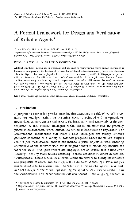 (PDF) A formal framework for design and verification of robotic agents