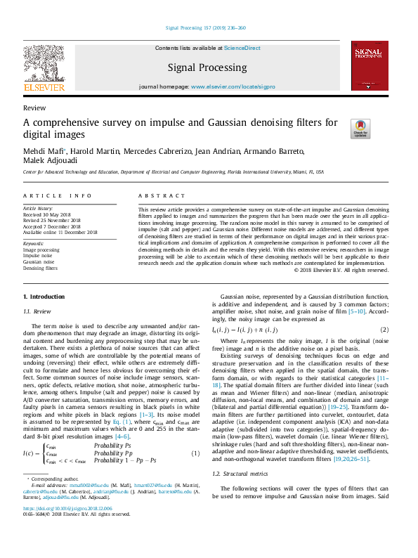 (PDF) A comprehensive survey on impulse and Gaussian denoising filters ...