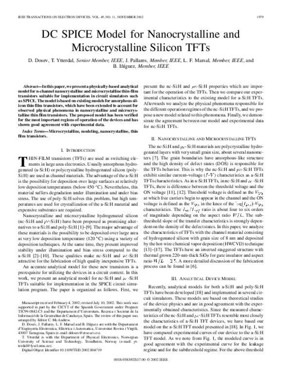 (PDF) DC SPICE model for nanocrystalline and microcrystalline silicon TFTs