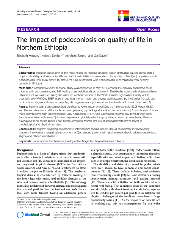(PDF) The impact of podoconiosis on quality of life in Northern Ethiopia