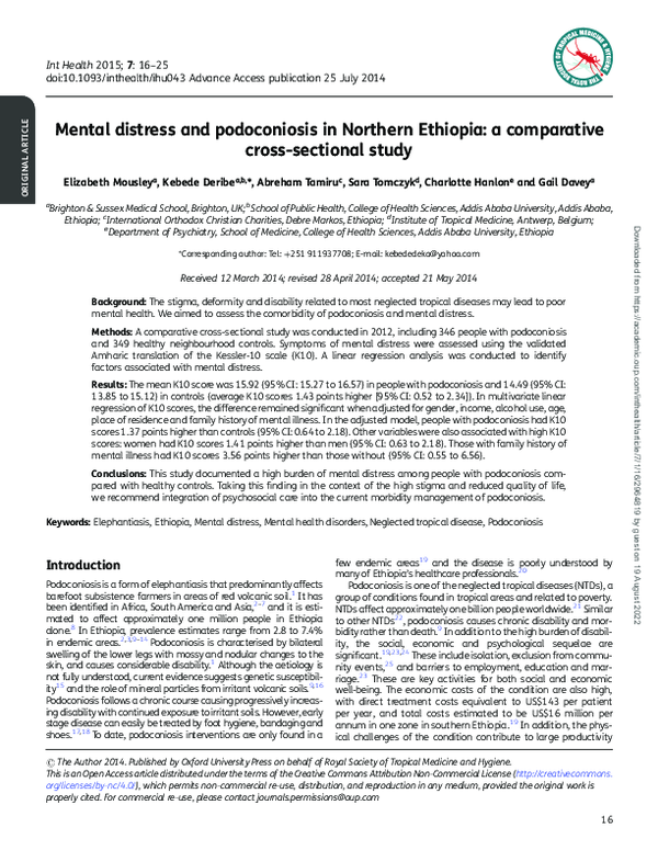 (PDF) Mental distress and podoconiosis in Northern Ethiopia: a ...